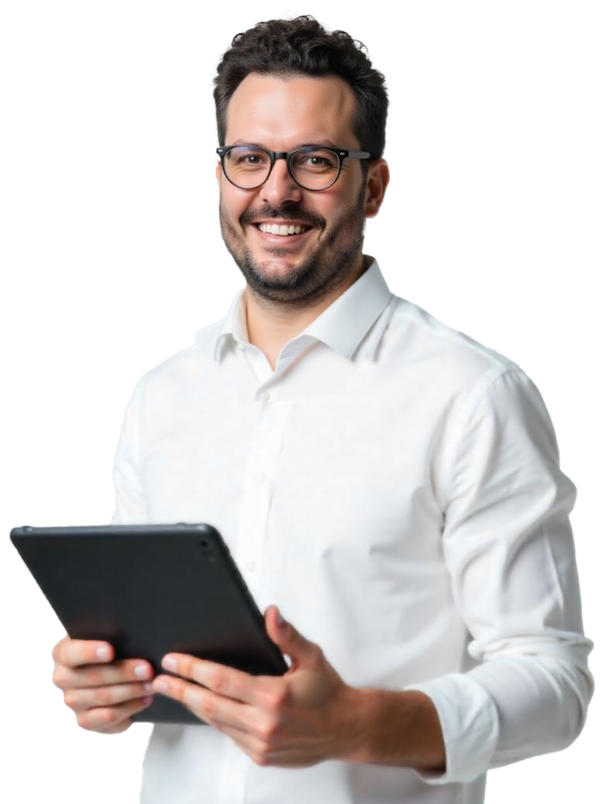 Prof. Dr. Simon Nestler mit Tablet